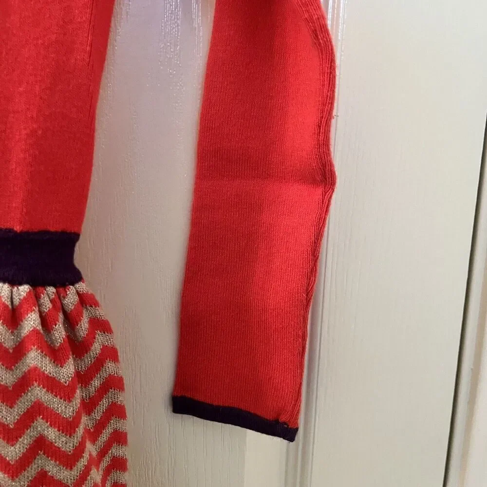 Mini Boden Long Sleeve Peter Pan Collar Sweater Dress Chevron Girls Size 5-6